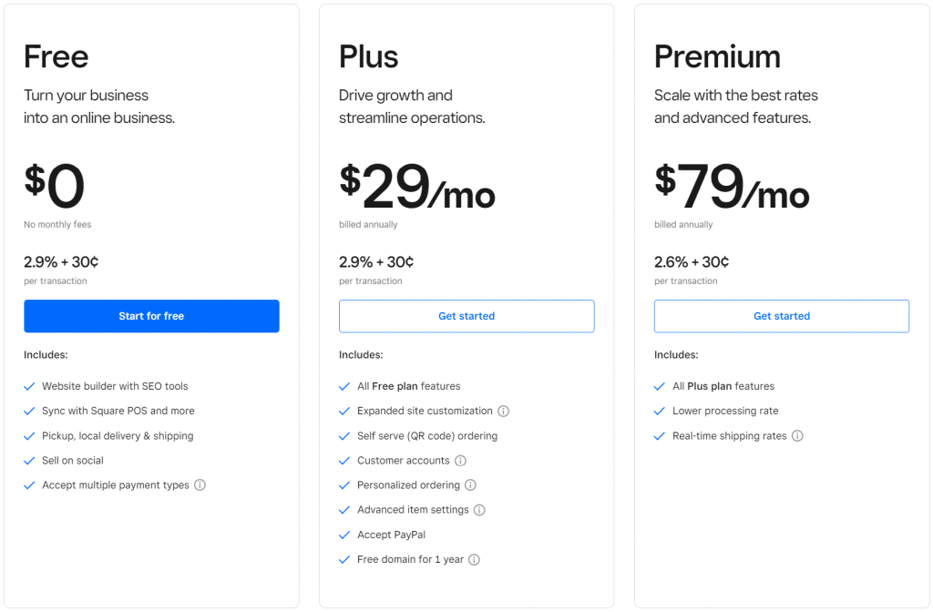best-ecommerce-software-Square-Online-Pricing